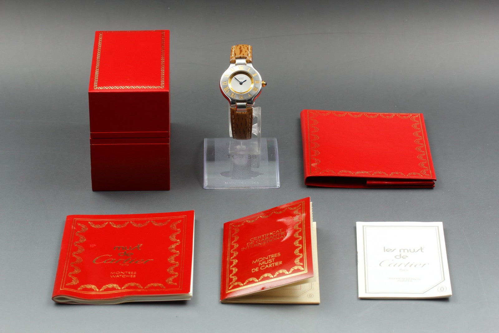 Exc+5 Box Cartier Must de Cartier 21 1340 Brown Silver 27mm Women's Quartz Watch