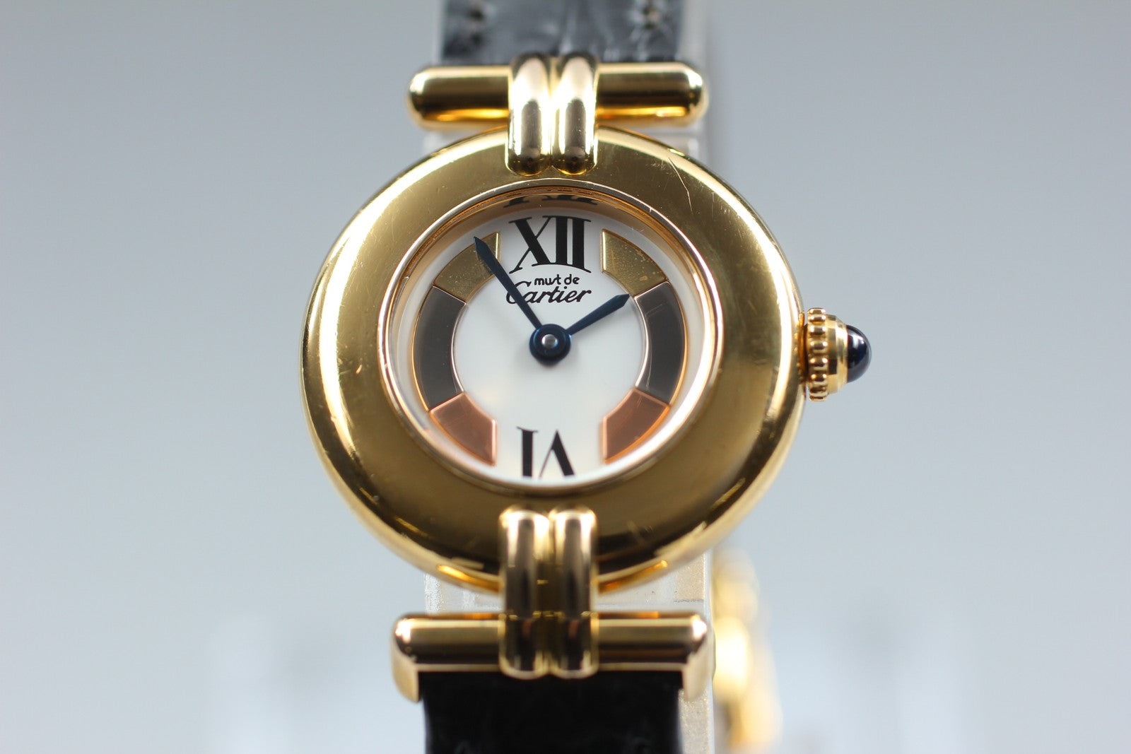 Vintage[Exc+5] Cartier Must Colisee Vermeil 1902 Gold Black Women's Quartz Watch
