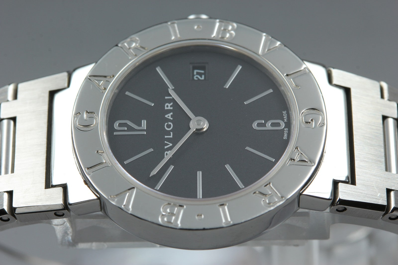 New Batt BVLGARI BB26SS Black Dial Quartz Date Women's Watch 26mm Used JAPAN