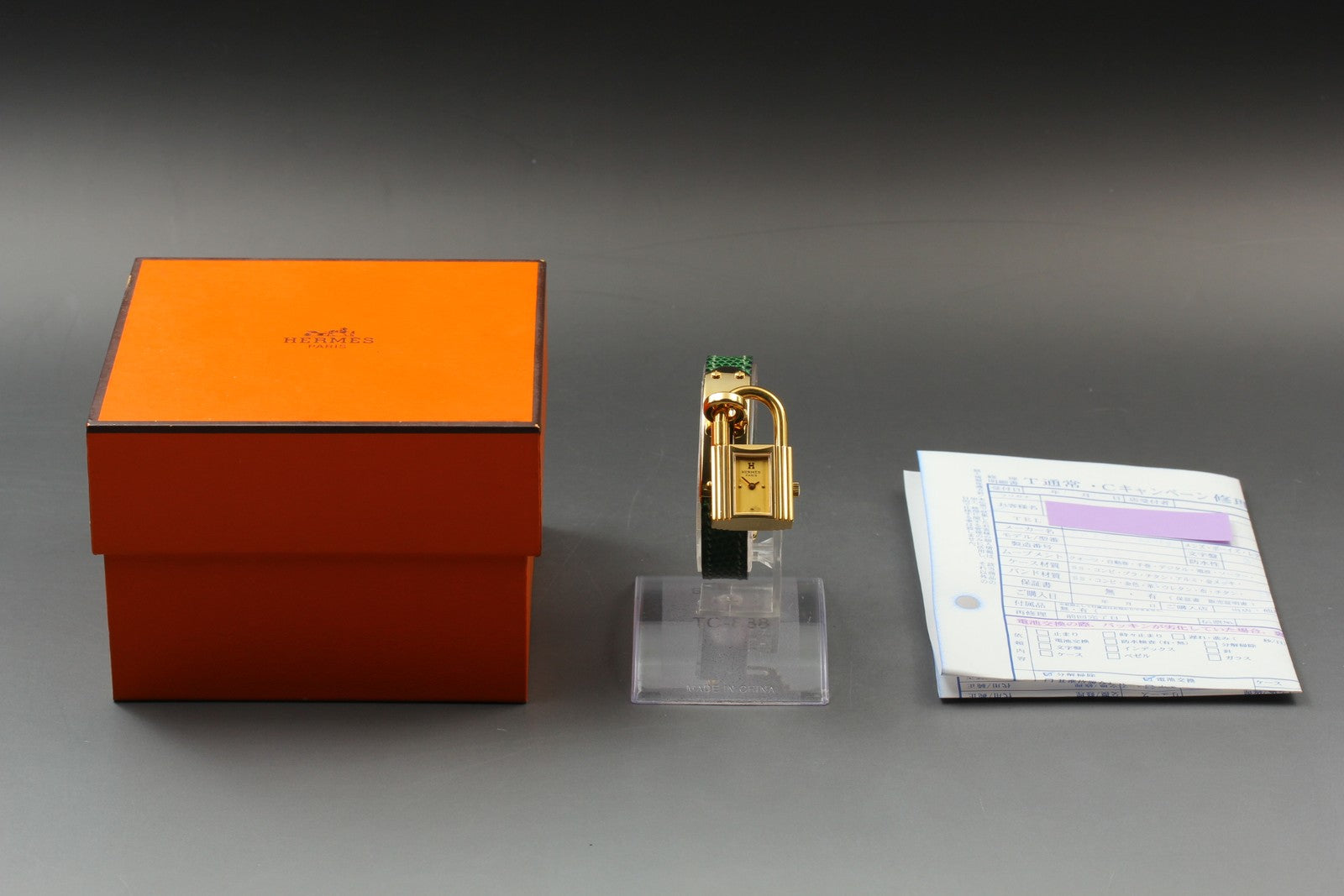 Overhauled [Exc+5 Box] HERMES Kelly Watch Gold Green "S" Woman's Quartz Watch