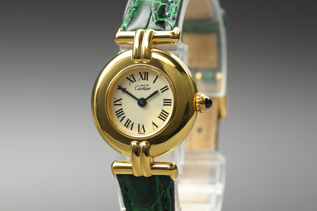 Cartier Must Colisee Vermeil 590002 Green Gold Womens Quartz Watch Vintage [Box]