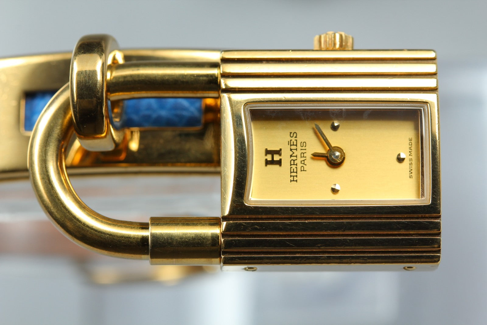 Vintage [Overhauled] HERMES Kelly Watch Gold Dial Blue "W" Woman's Quartz Watch