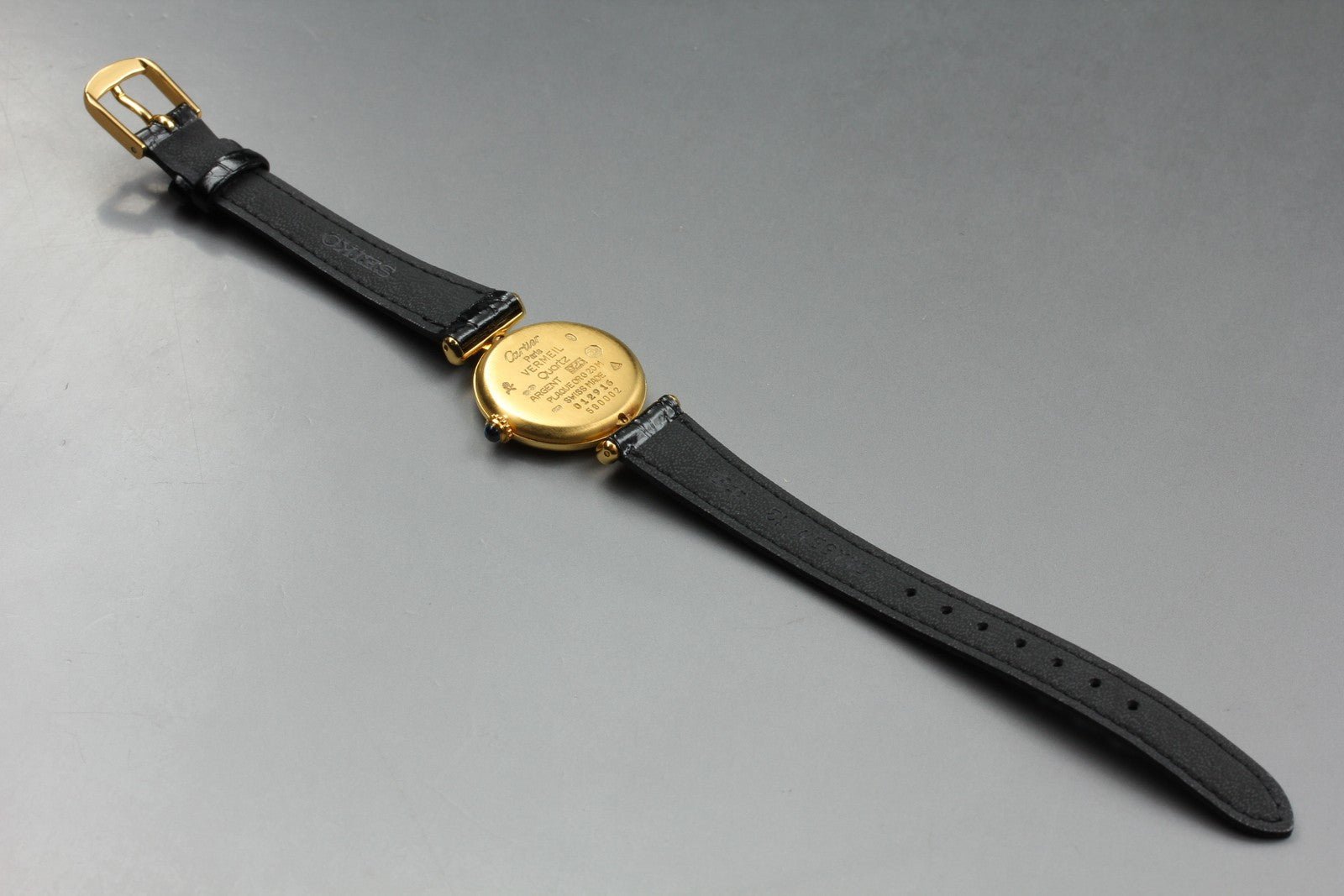 Vintage Cartier Must Colisee Vermeil 590002 Black Gold Women's Qz Watch [Box]