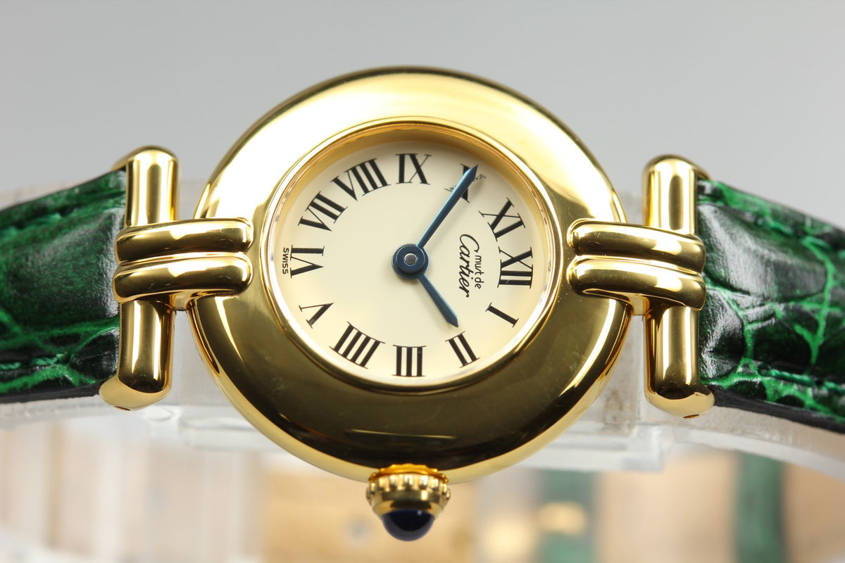 Cartier Must Colisee Vermeil 590002 Green Gold Womens Quartz Watch Vintage [Box]