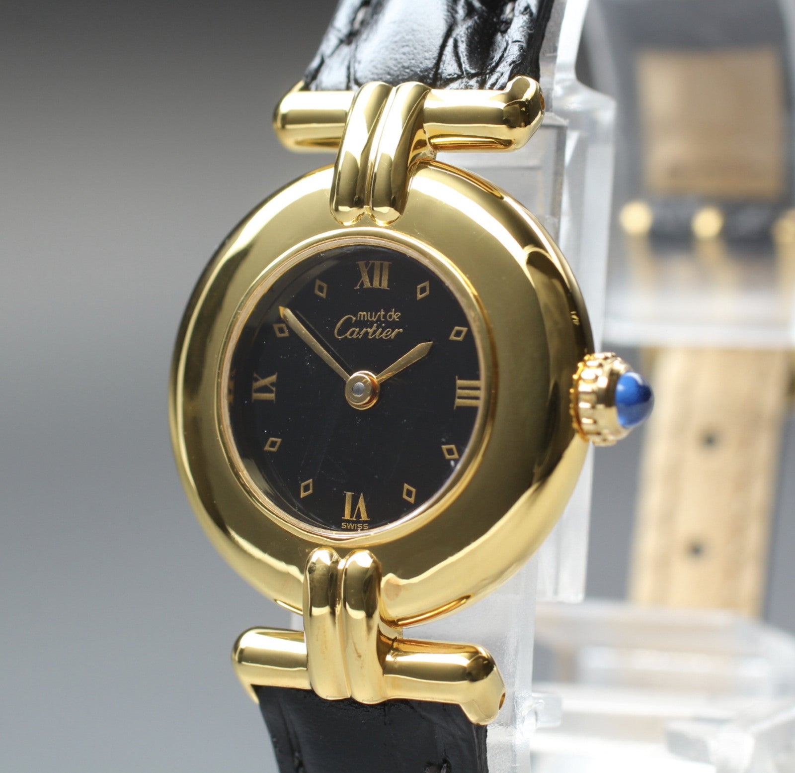 Vintage [Near MINT] Cartier Must Colisee Vermeil 590002 Black Women's Qz Watch