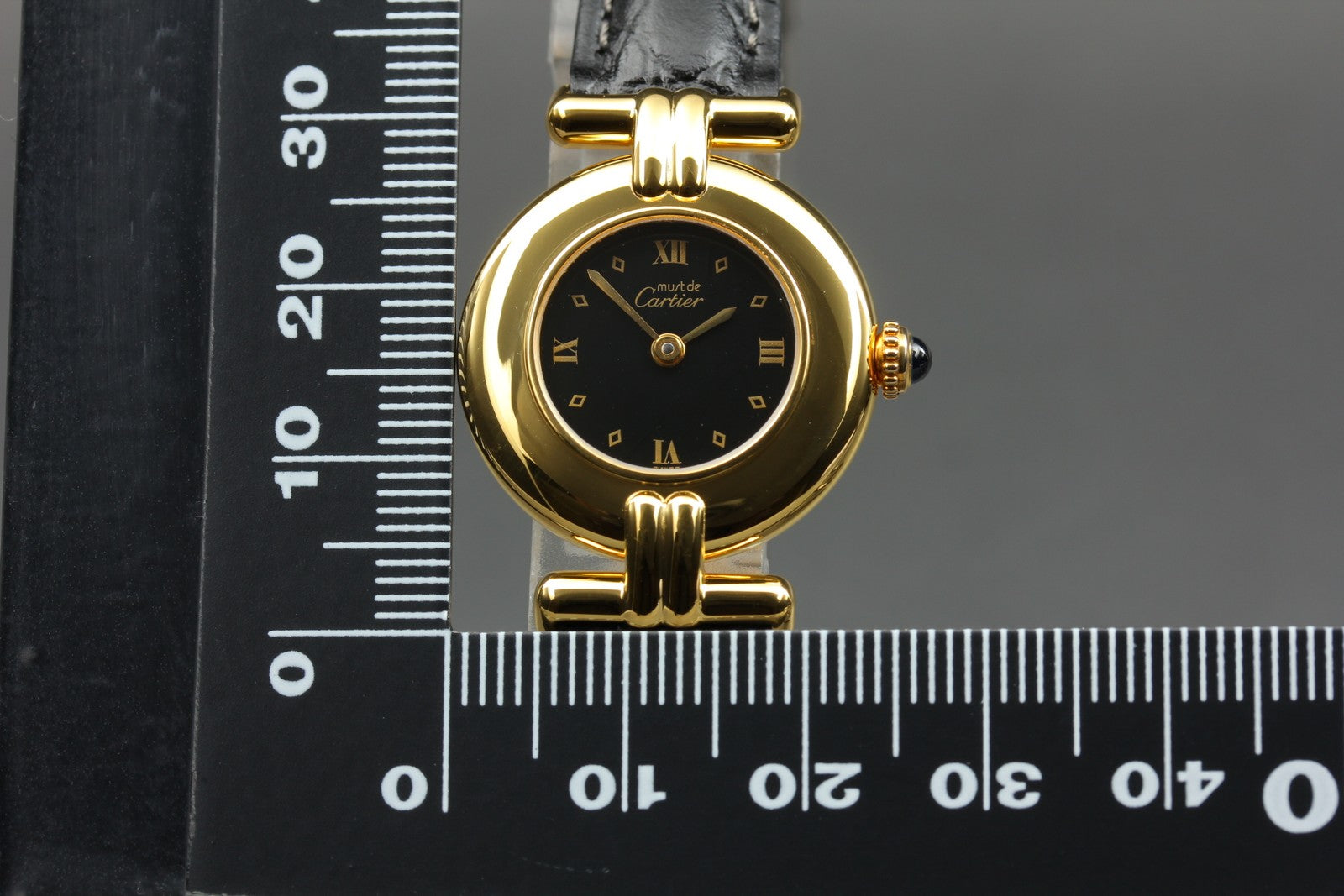 Vintage Cartier Must Colisee Vermeil 590002 Black Dial Gold Women's Quartz Watch