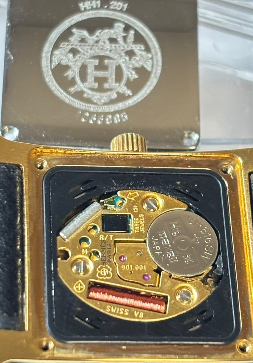 [Exc+5] HERMES H Watch HH1.201 Gold Black "A" 21mm Woman's Watch Quartz JAPAN