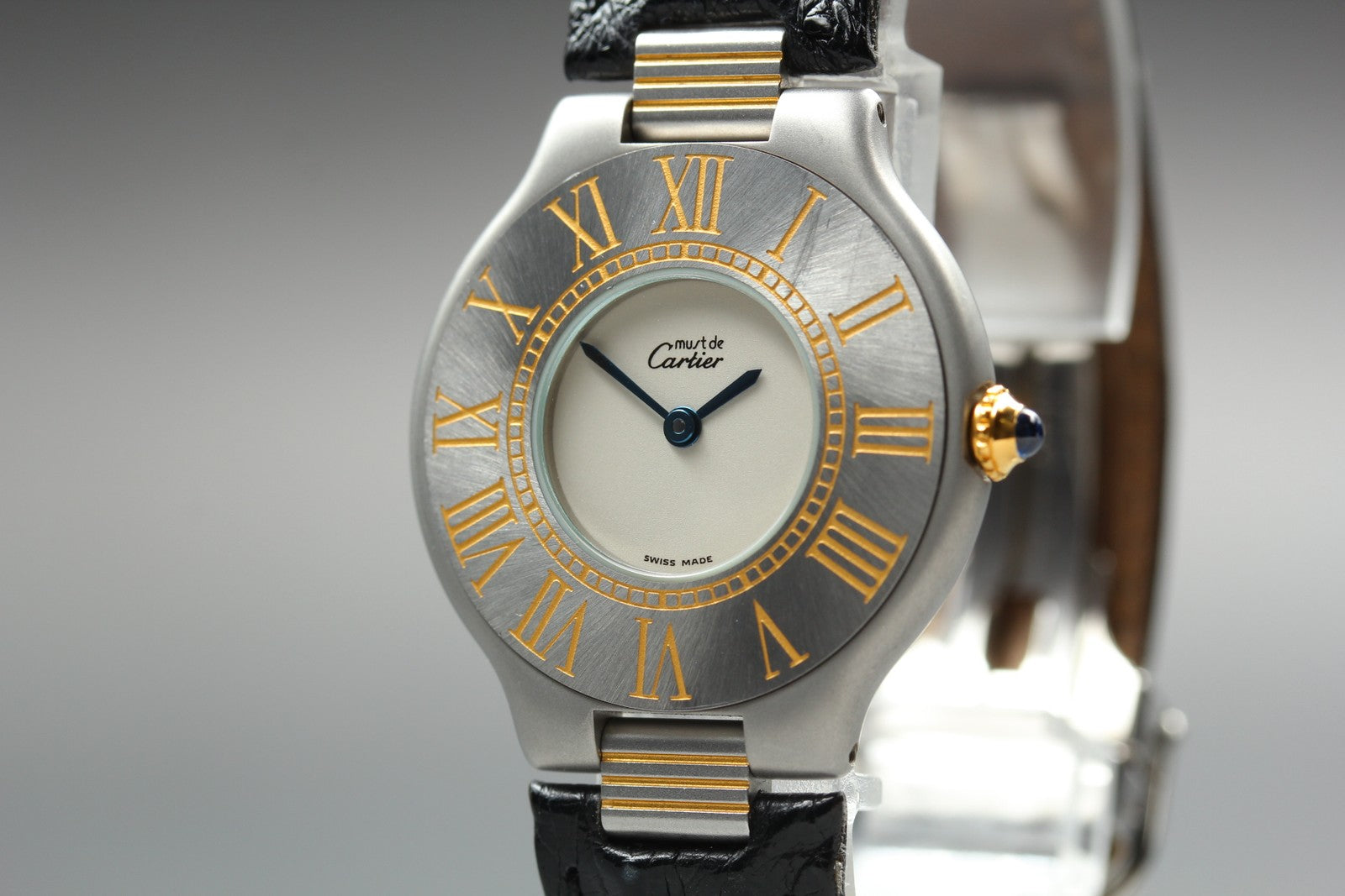 Vintage [w/Box] Cartier Must de Cartier 21 30mm Silver Black Unisex Quartz Watch