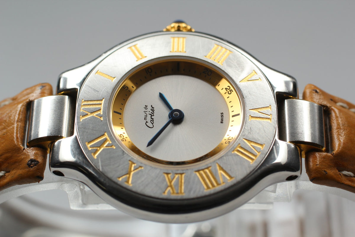 Vintage Cartier Must De 21 1340 Silver Quartz Women's Watch 27mm JAPAN Box