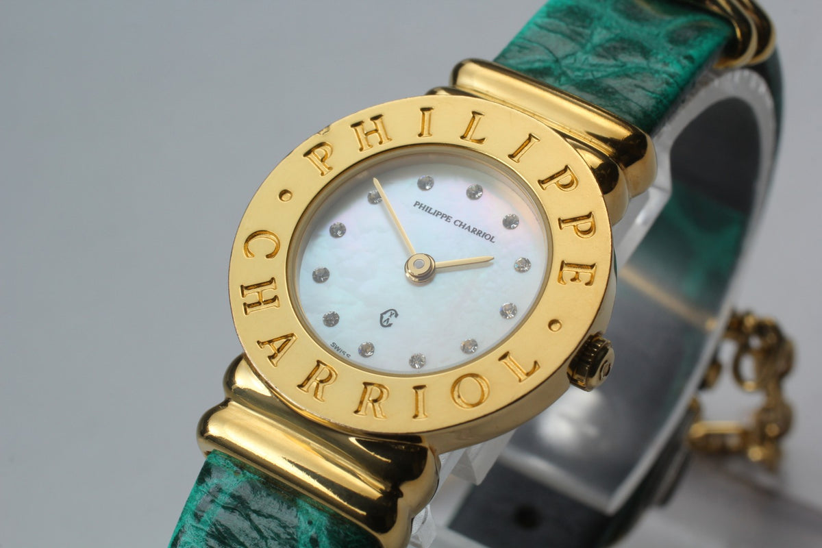 PHILIPPE CHARRIOL St.Tropez Gold Green 12 Stones 24mm Quartz Women's Watch