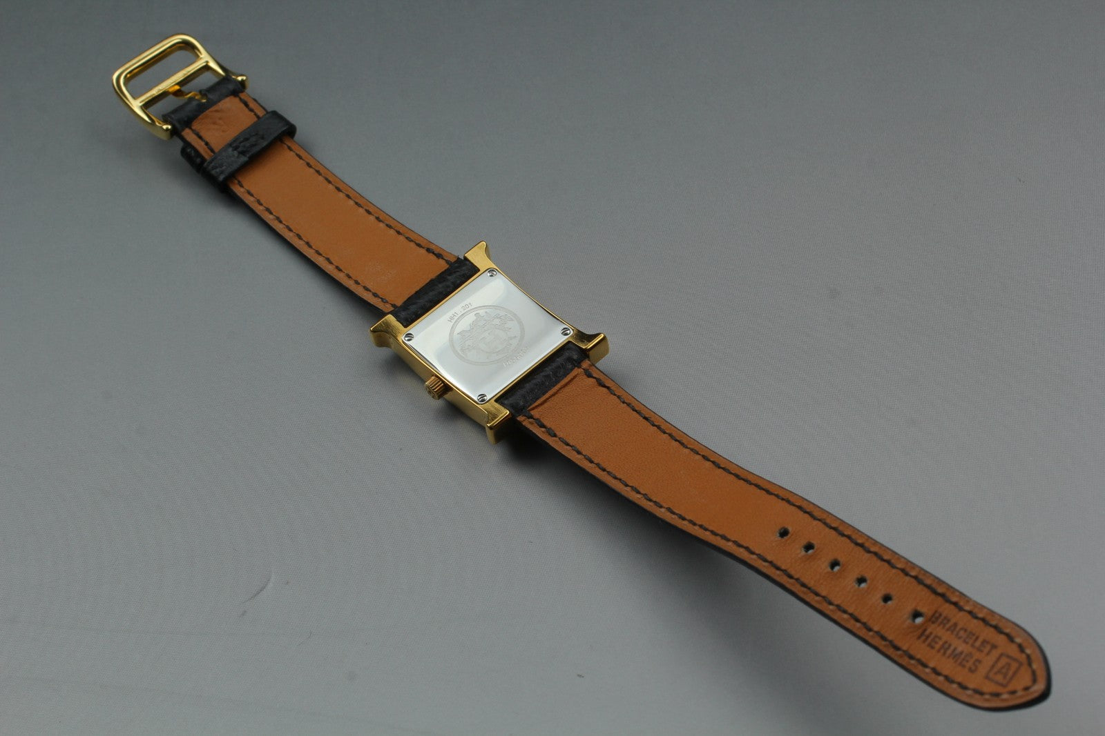 [Exc+5] HERMES H Watch HH1.201 Gold Black "A" 21mm Woman's Watch Quartz JAPAN