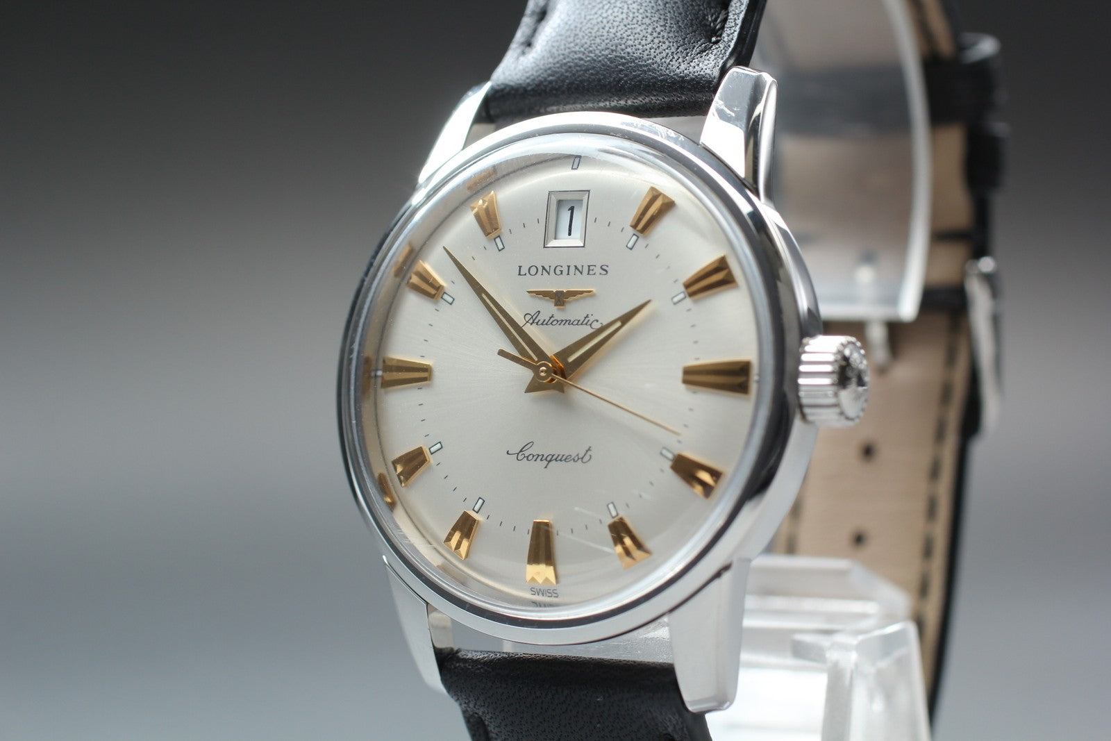 Longines Conquest Heritage L1.611.4 34mm Silver Black Automatic Mens Watch [Box]