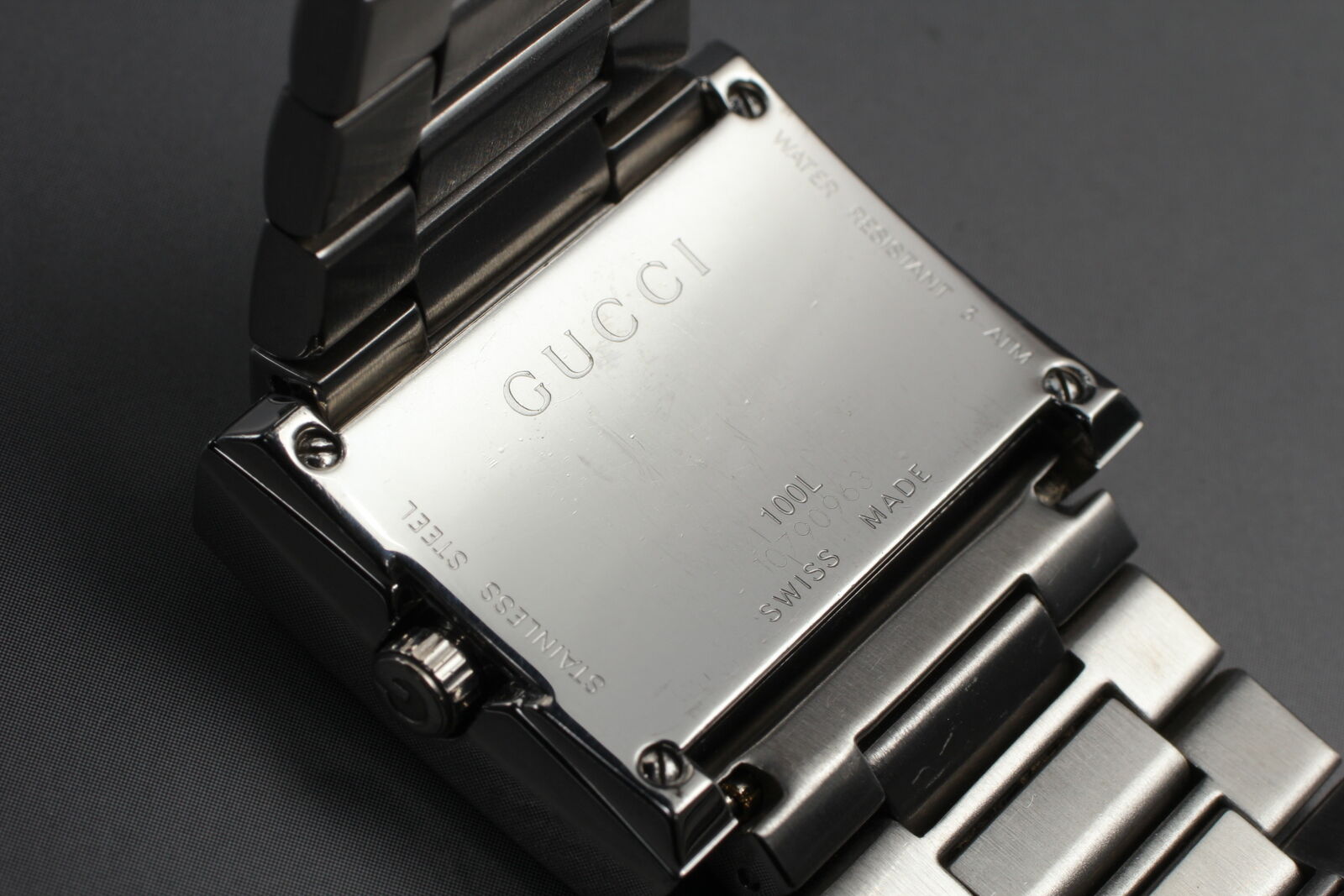 New Battery [Exc+5 Box] GUCCI 100L Black Dial SIlver Woman's Quartz Watch JAPAN