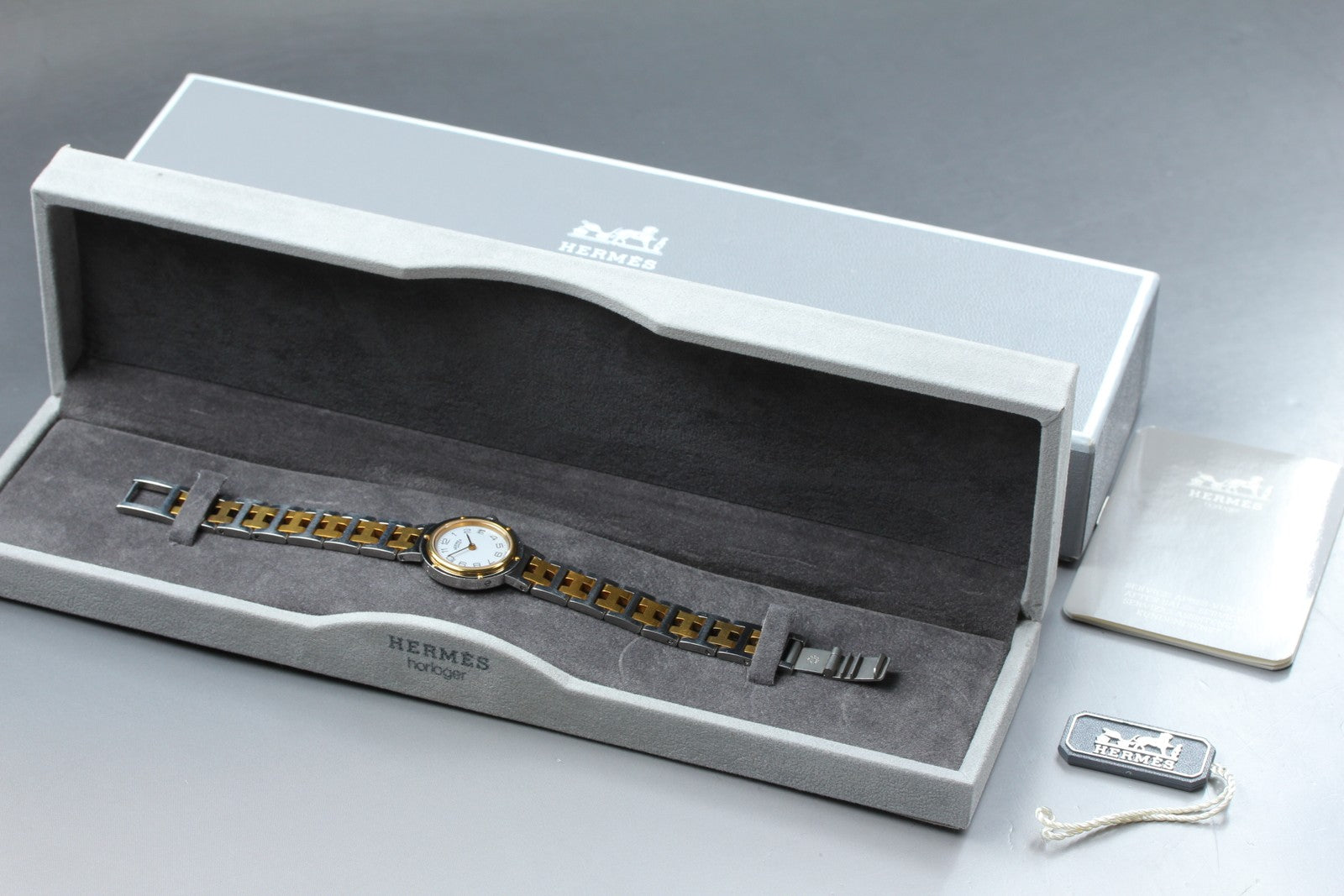 Vintage [Exc+5 Box] Hermes Clipper 24mm White Dial Gold Woman's Watch Quartz