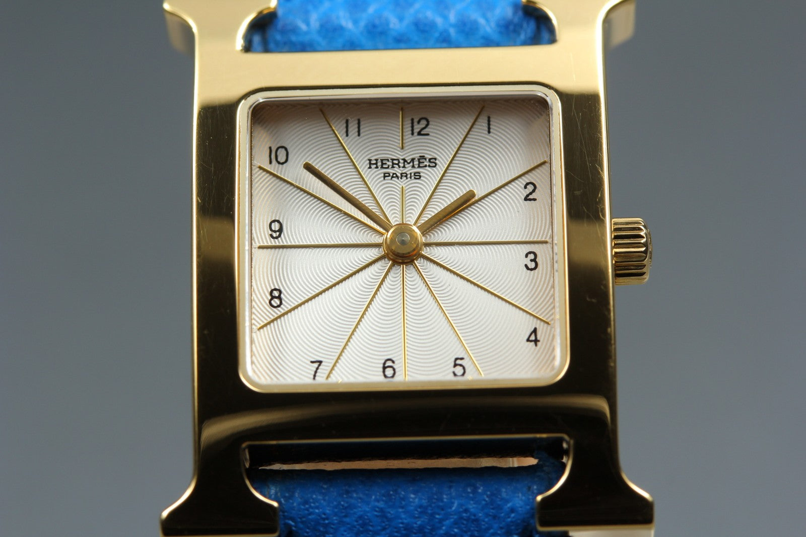 [Overhauled] HERMES H Watch HH1.201 Gold Blue "B" Woman's Watch Quartz Box