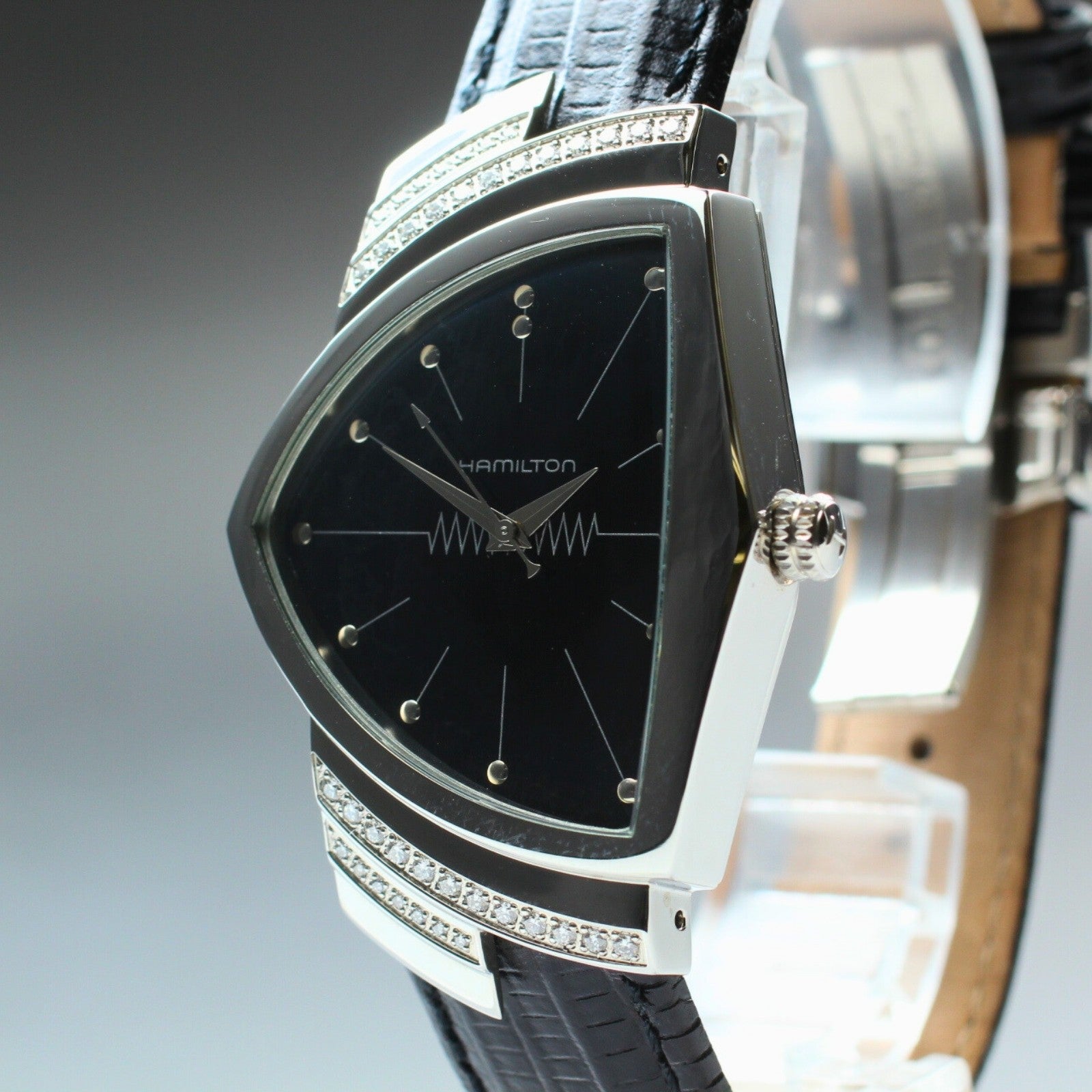 [Exc+5] Hamilton Ventura H244610 Diamond Quartz Black Men's Watch 32mm JAPAN