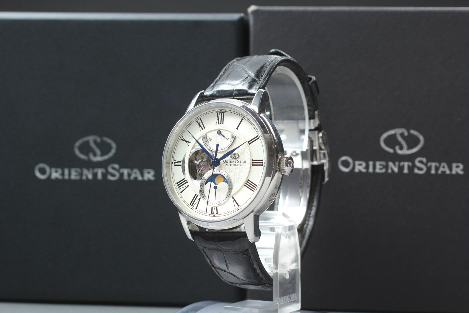 ORIENT STAR F7X6-UAA0 Moon Phase Automatic Silver Date Men's Watch 41mm Exc+5