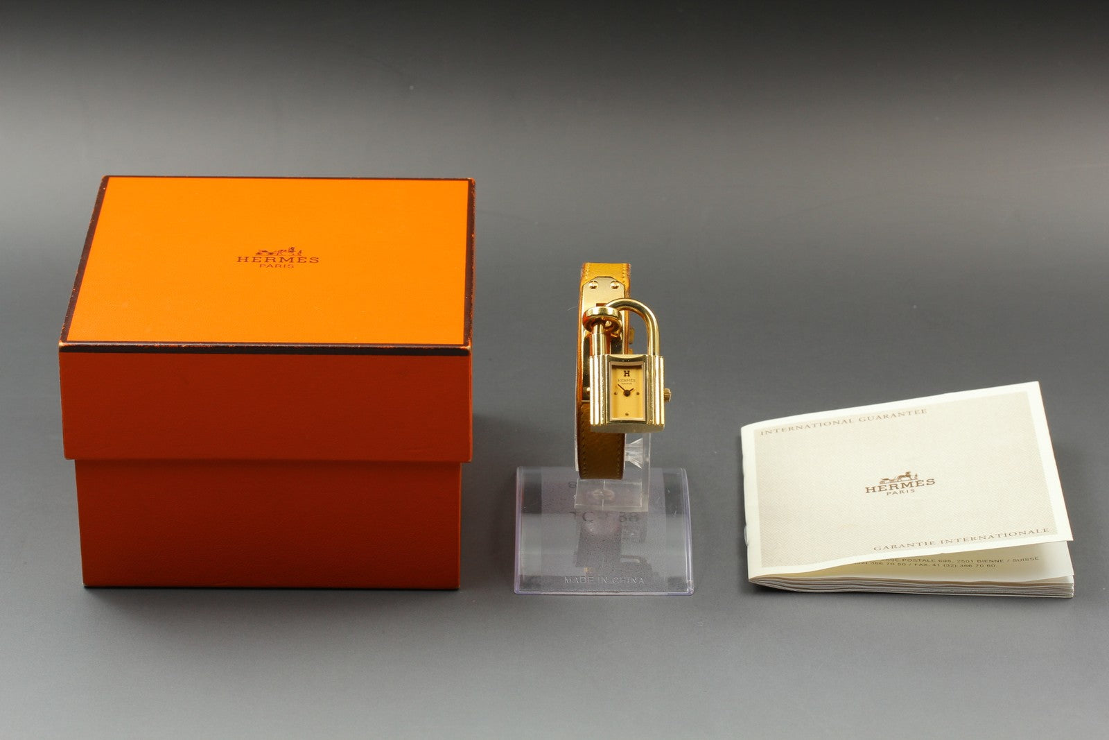 Vintage HERMES Kelly Stainless Gold Dial Quartz Women's Watch 20mm JAPAN Box