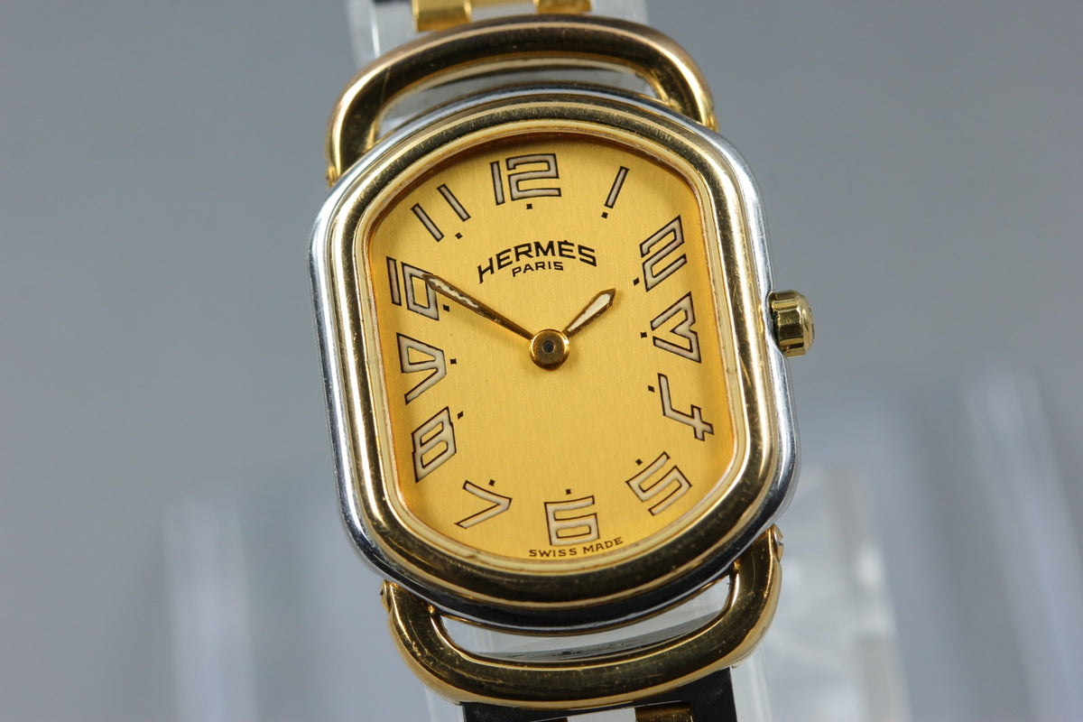 New Batt HERMES Rally Quartz Gold Dial Women's Watch 20mm From JAPAN