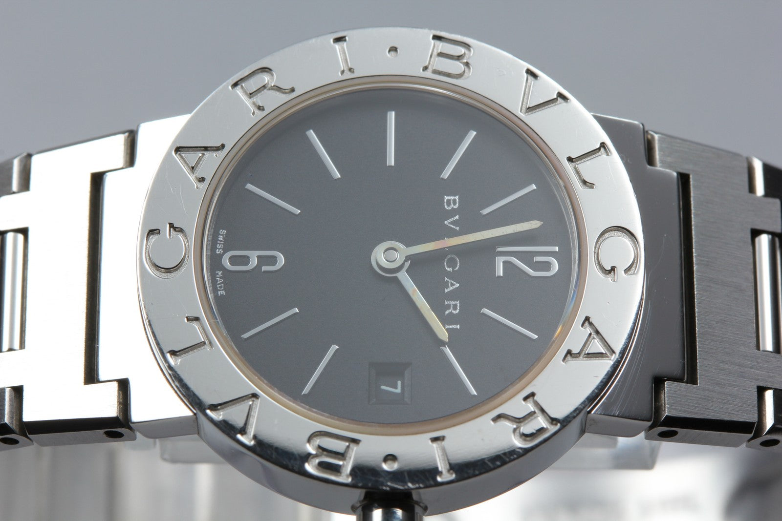 New Batt BVLGARI BB26SS Black Dial Quartz Date Women's Watch  26mm Used JAPAN