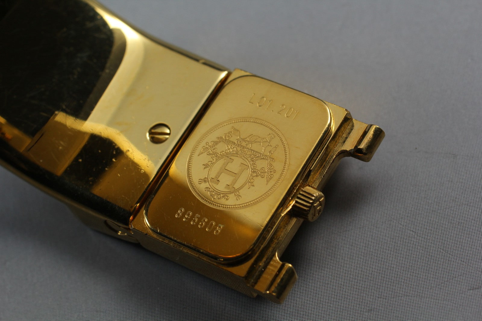 Vintage [Exc+5 Box] HERMES Loquet L01.201 Gold 19mm Womans Quartz Watch