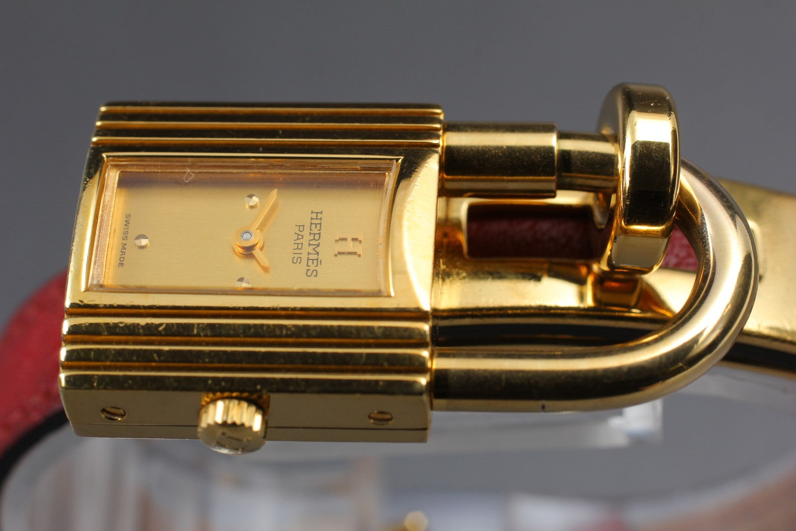 Vintage [Exc+5 Box] HERMES Kelly Watch Gold Red "U" Woman's Quartz Watch JAPAN