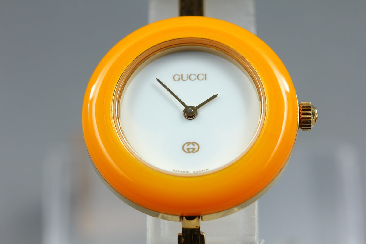 Gucci Change Bezel 11/12 Orange Bezel Gold Women's Quartz Watch Vintage [15.5cm]