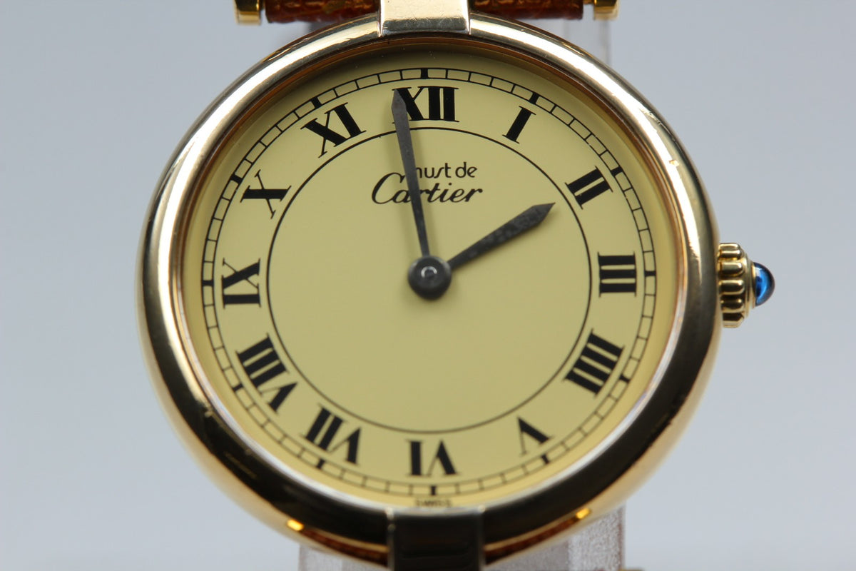 Cartier Must Vendome Vermeil Gold Brown 24mm Women's Quartz Watch Vintage [Box]