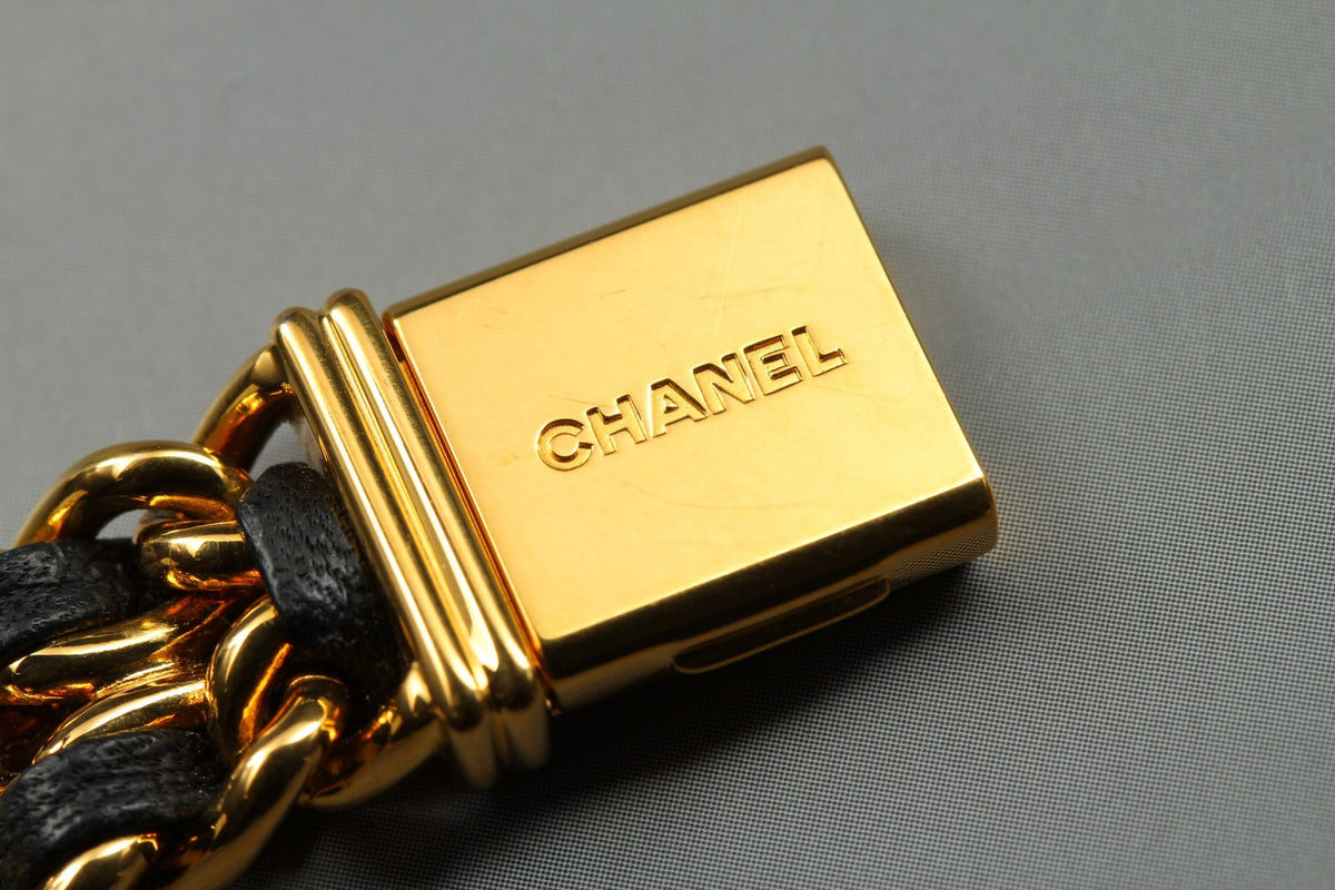 CHANEL Premiere L Size Black Dial Gold 20mm Quartz Women's Watch Vintage [Box]