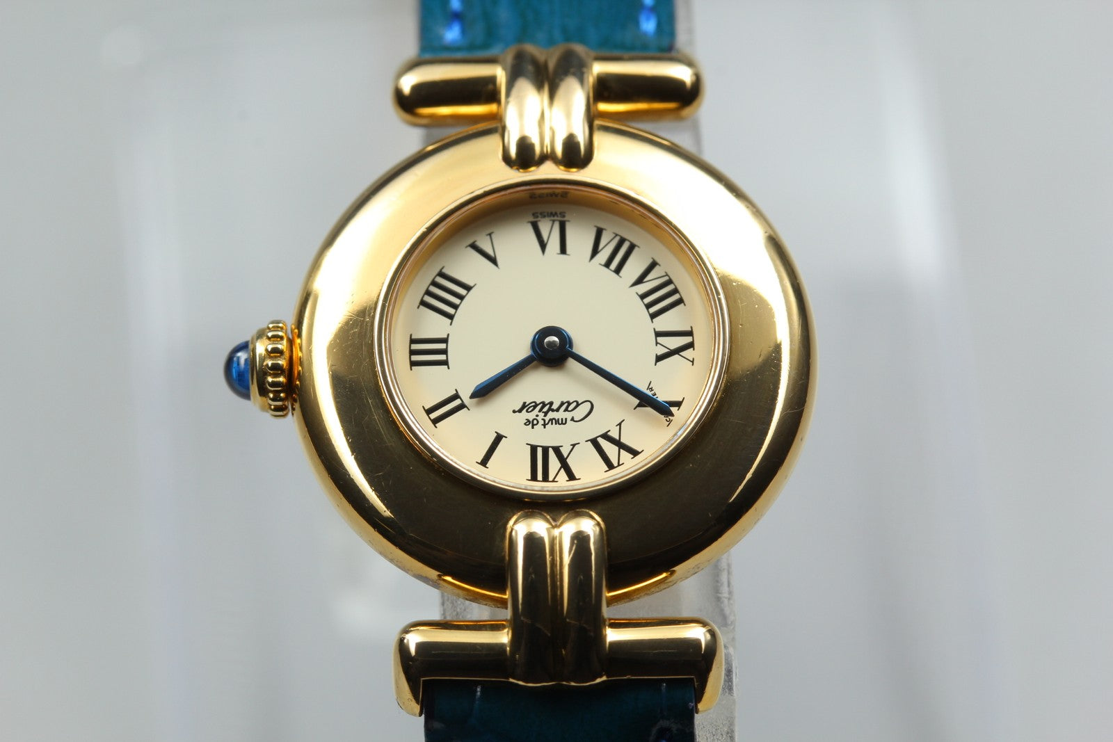 Vintage [ Near MINT- ] Cartier Must Colisee Vermeil 590002 Blue Women's Qz Watch