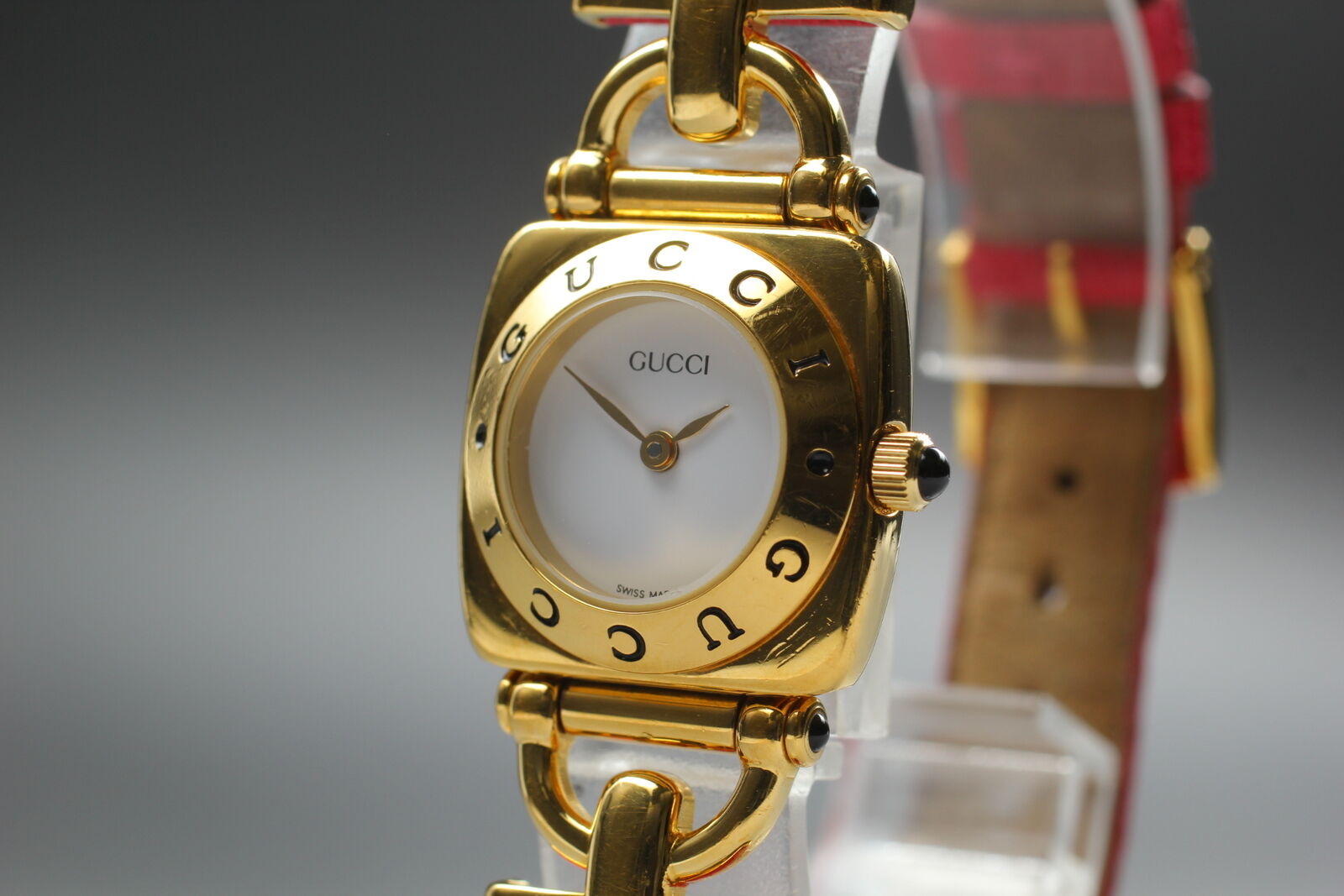 Vintage [Exc+5] GUCCI Horsebit 6300L White Dial Pink Woman's Quartz Watch JAPAN