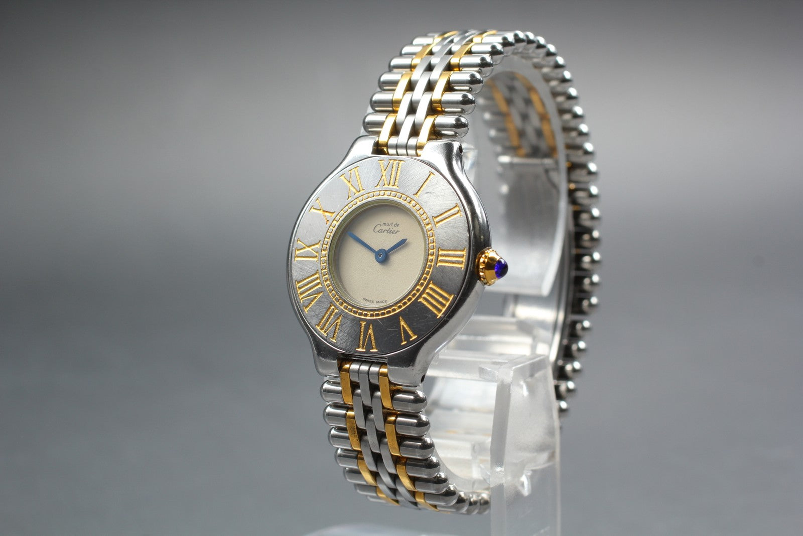 Vintage [Exc+5 Box] Cartier Must de Cartier 21 27mm Silver Gold Women's Qz Watch