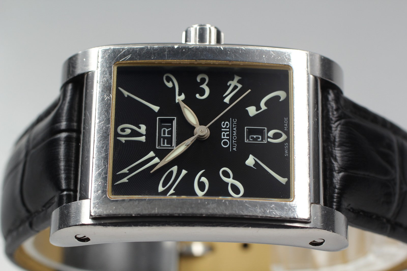 [Exc+4] ORIS Ractangular 585-7525-40-02 Black Automatic Men's Watch 30mm JAPAN