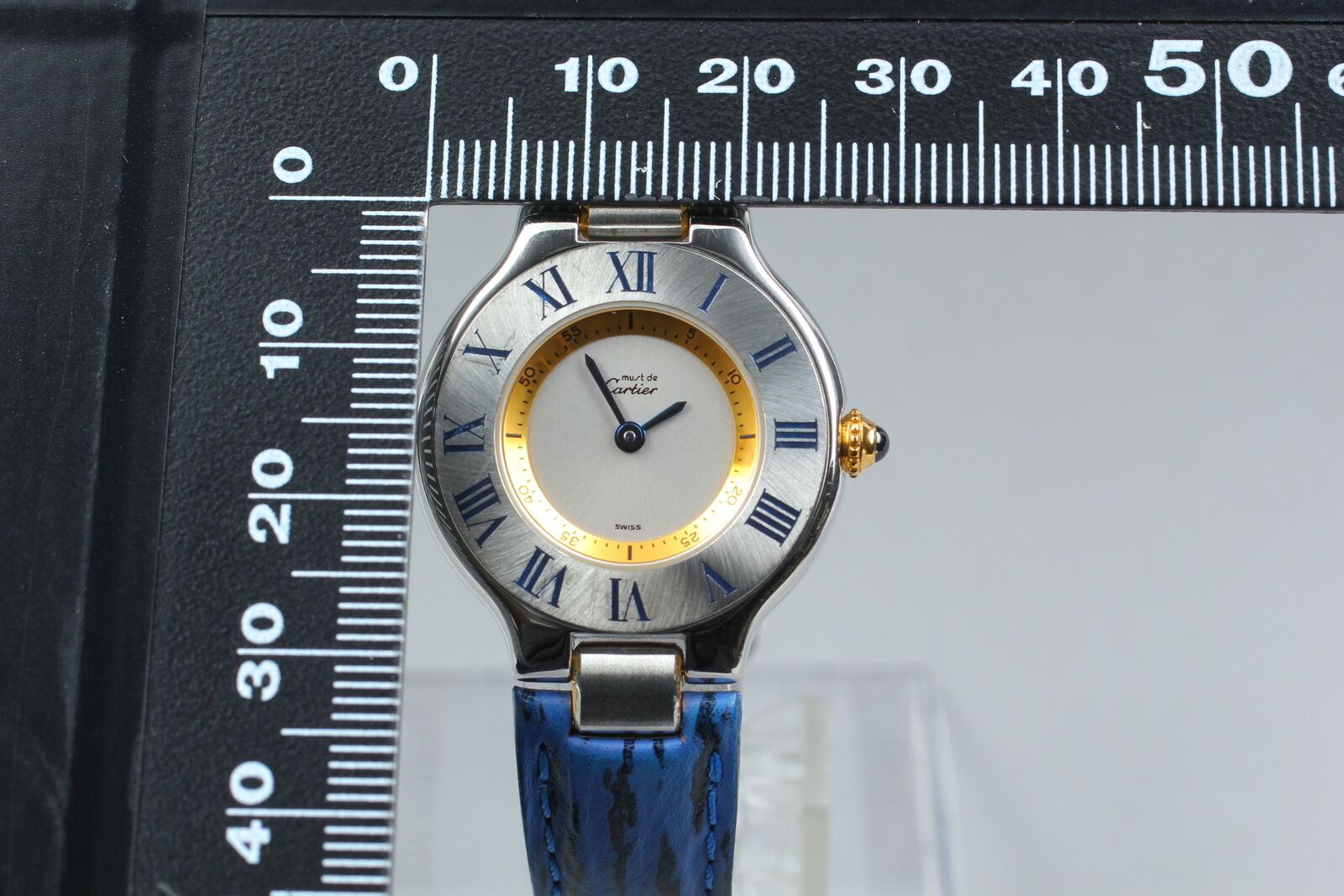New Battery [Exc+5 Box] Cartier Must de Cartier 21 1340 Blue Women Qz Watch JP