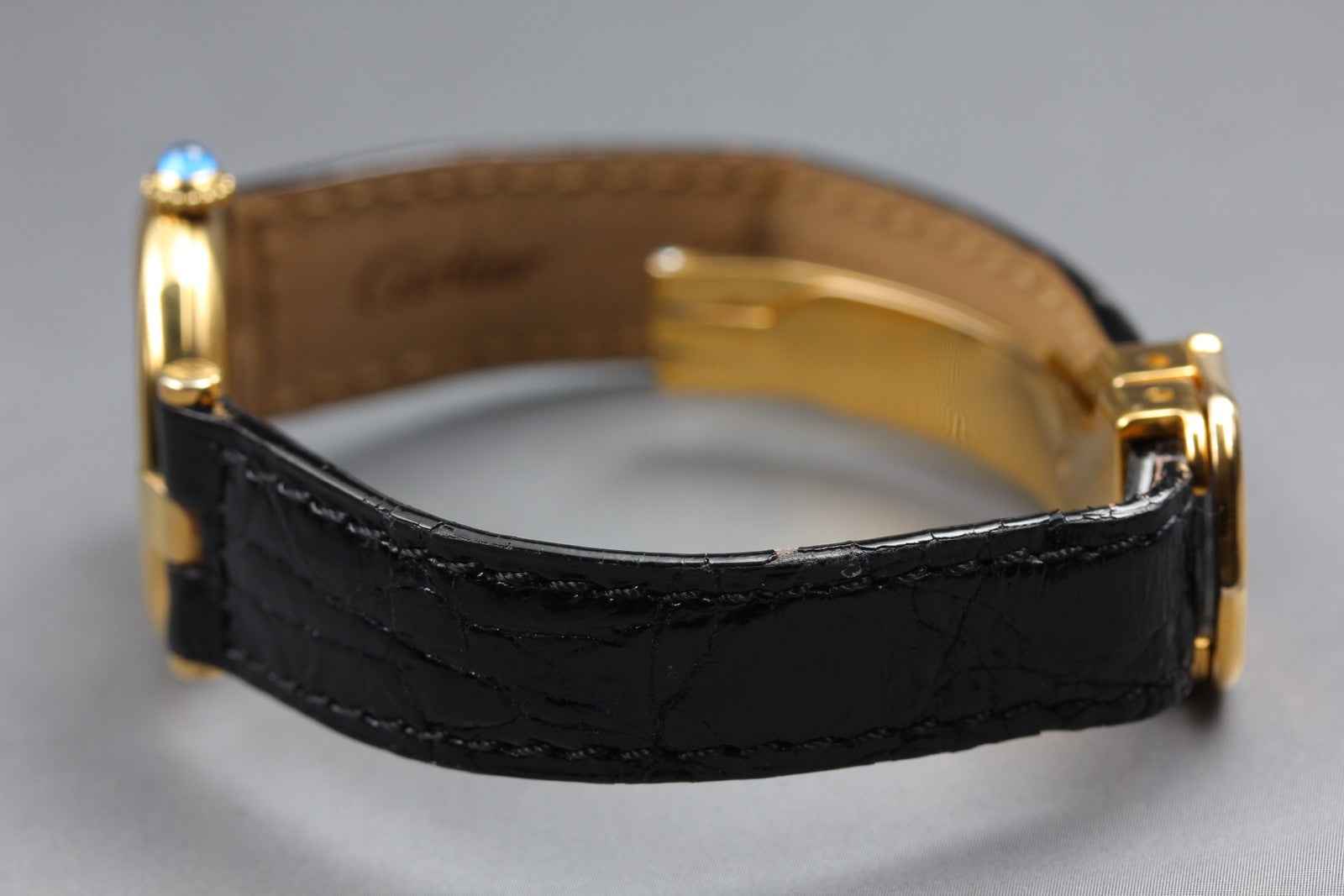 Vintage Cartier Must Vendome Vermeil 590004 Gold Black 24mm Women's Qz Watch