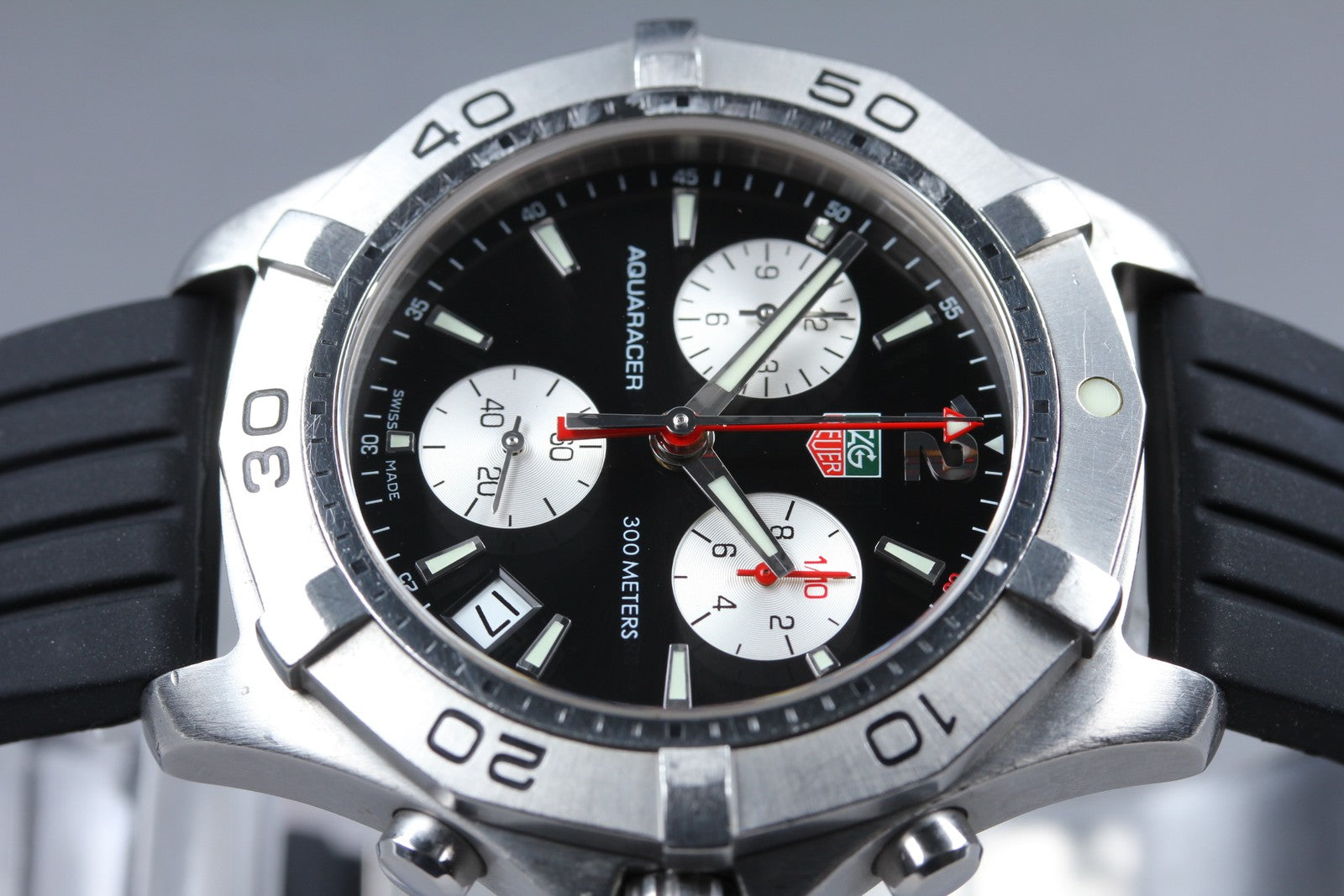 TAG Heuer Aquaracer CAF1110 Chronograph Black Date Quartz Men's Watch 42mm Exc+5