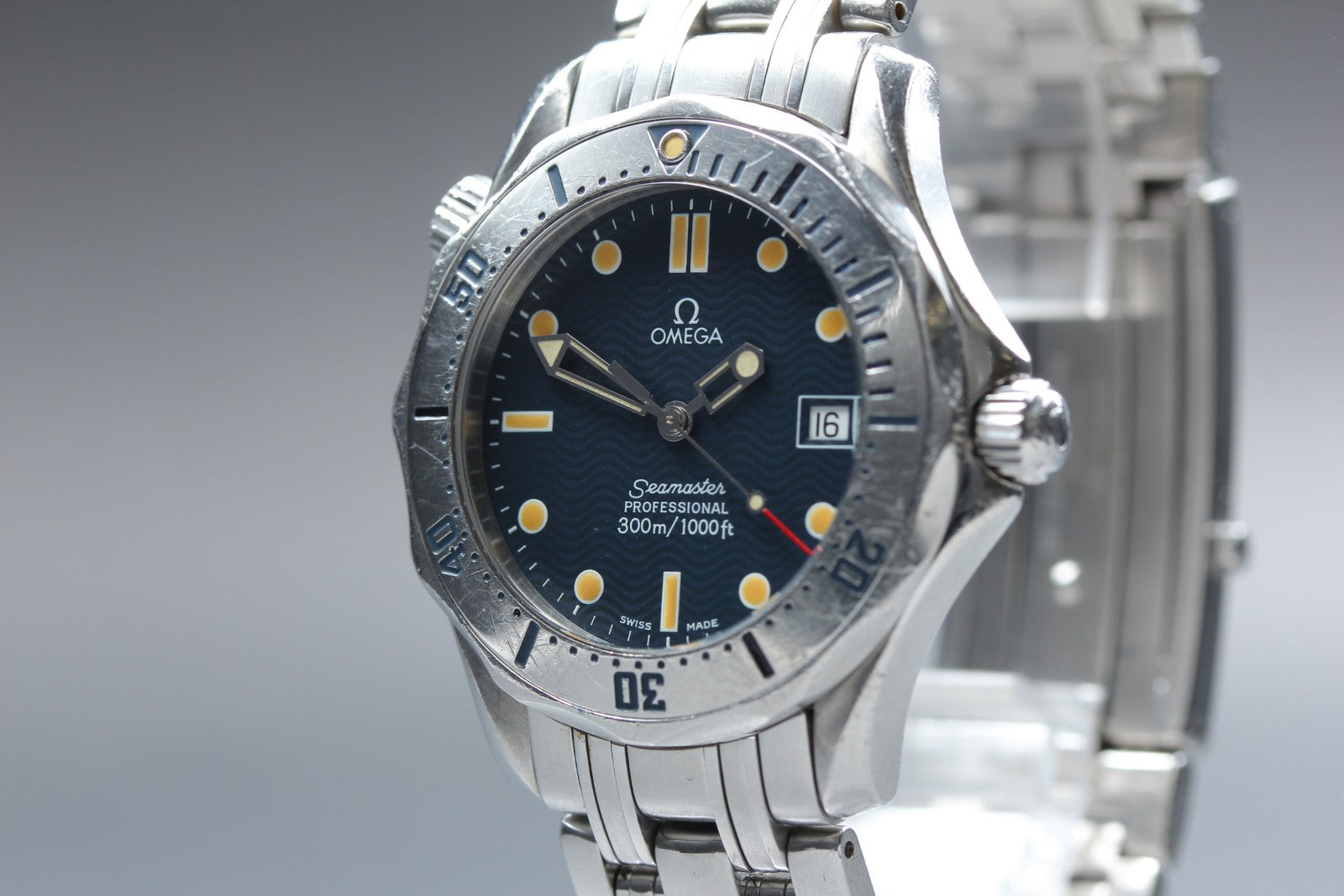 Overhauled [w/Box] OMEGA Seamaster 300M 2562.80 Date Blue 36mm Qz Men's Watch