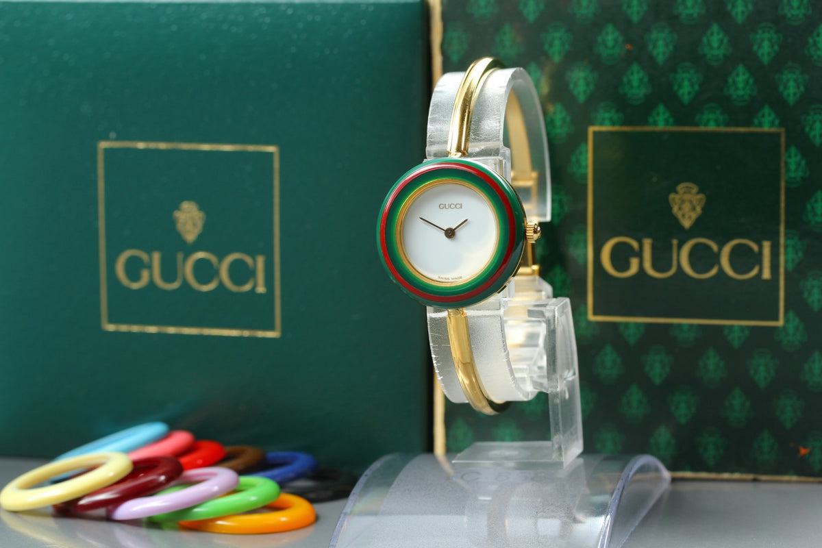 Vintage GUCCI Change Bezel 11/12.2 12Color Quartz Women's Watch From JAPAN Box