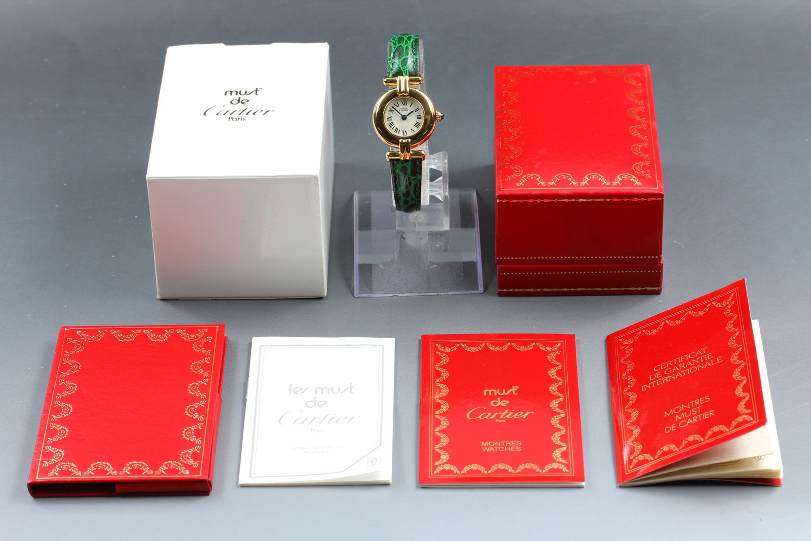 Vintage [w/Box] Cartier Must Colisee Vermeil 590002 Green Women's Quartz Watch