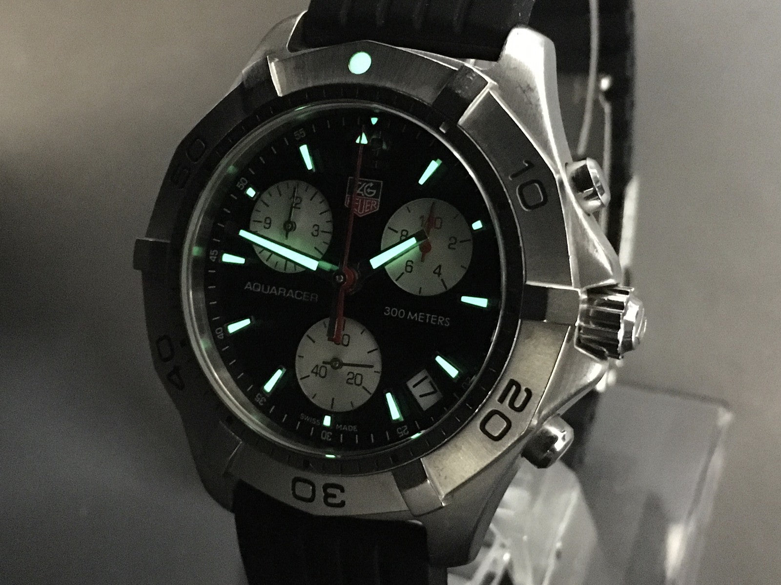 TAG Heuer Aquaracer CAF1110 Chronograph Black Date Quartz Men's Watch 42mm Exc+5