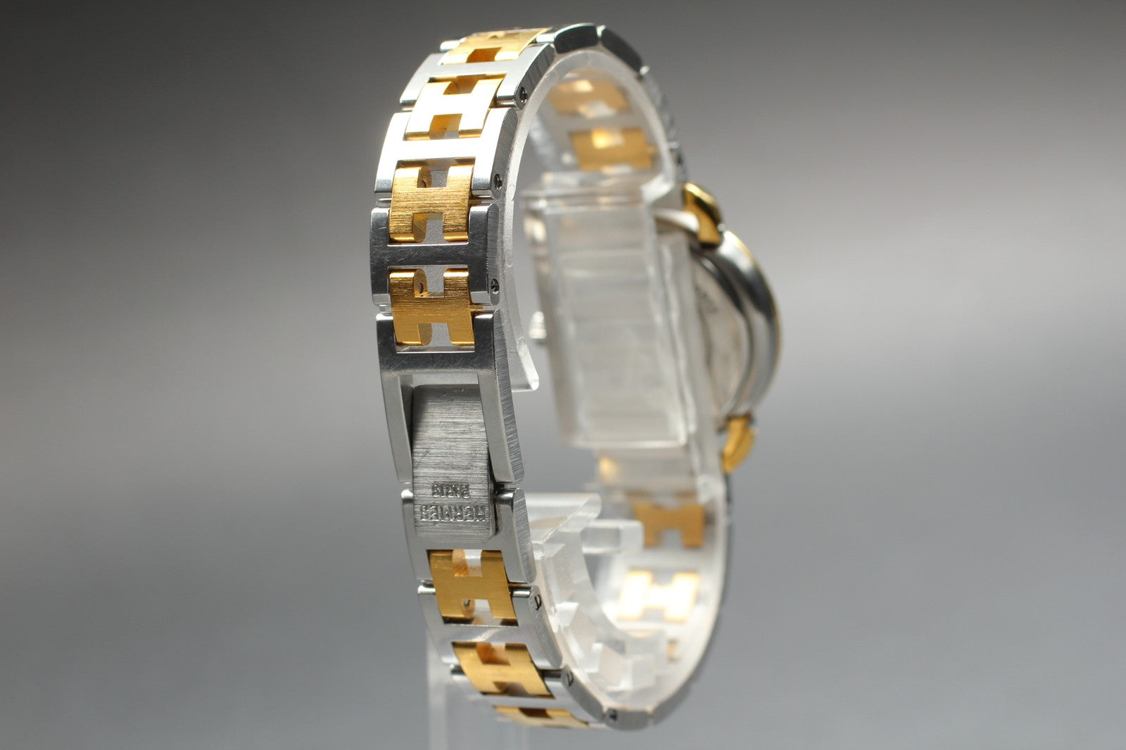 Vintage [Exc+5] Hermes Pullman Gold White Dial 24mm Date Woman's Quartz Watch