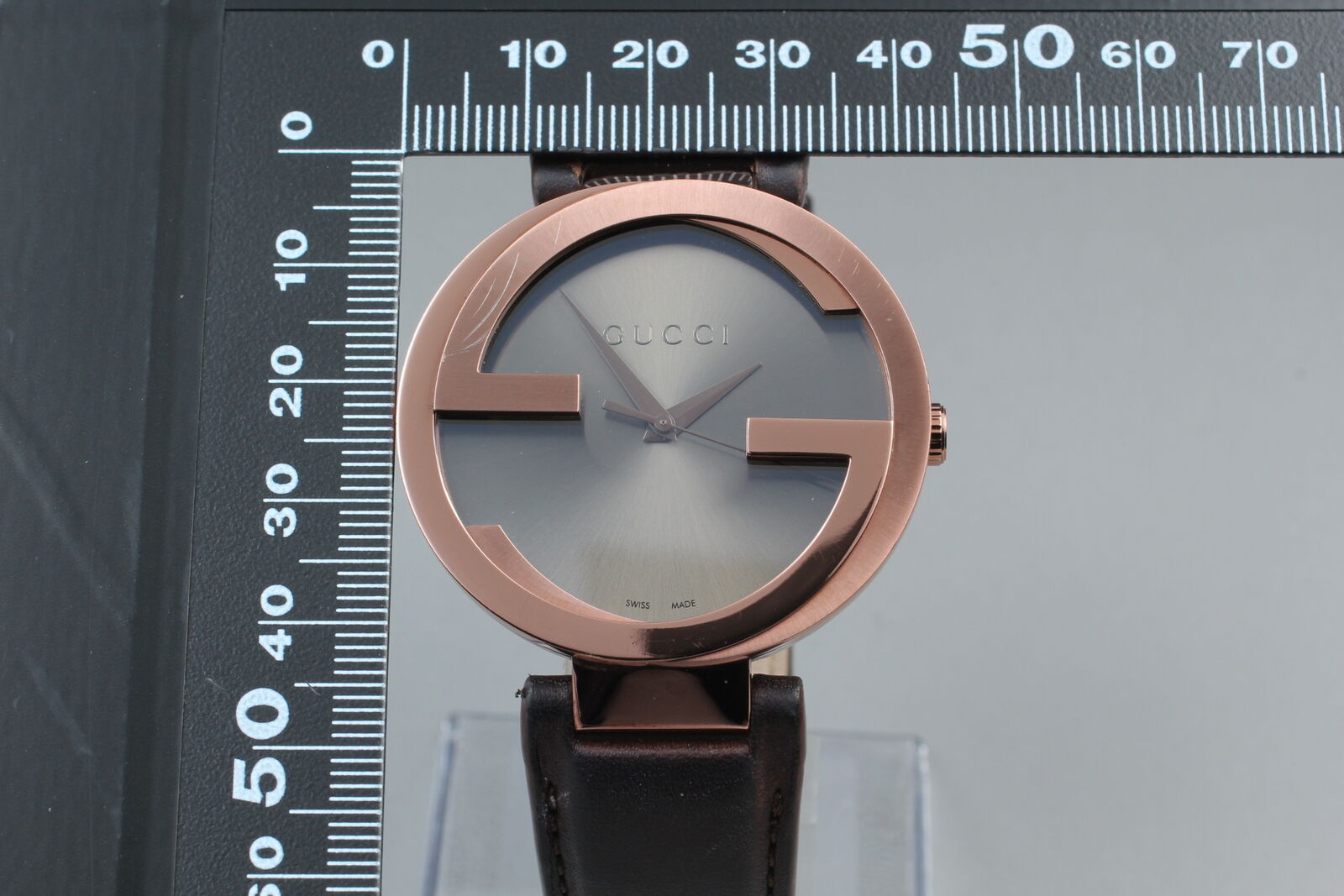 New Battery [Exc+5] GUCCI Interlocking 133.2 Black Bronze Men's Qz Watch JAPAN