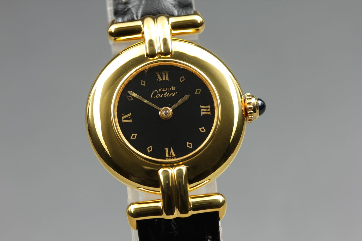 Cartier Must Colisee Vermeil 590002 Black Gold Women's Quartz Watch Vintage