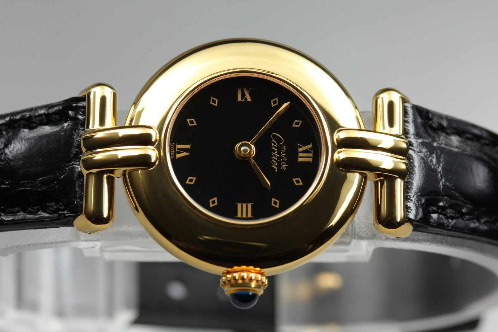 Vintage Cartier Must Colisee Vermeil 590002 Black Gold Women's Quartz Watch