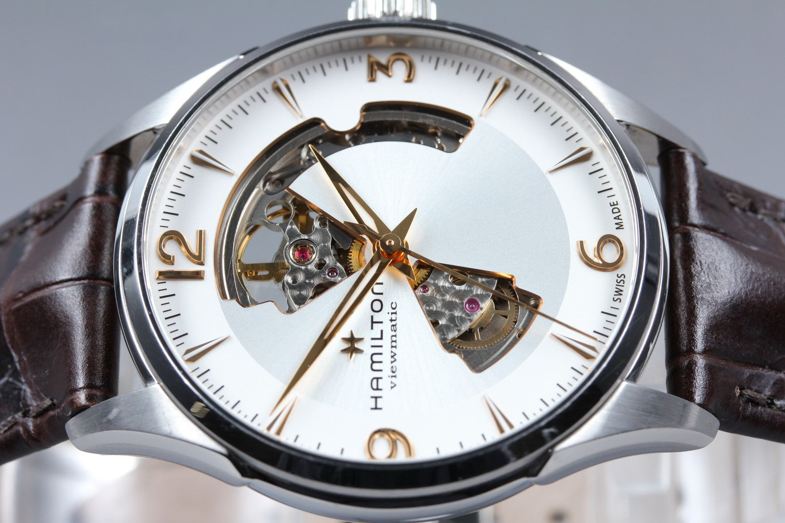 [Exc+5 Box] HAMILTON Jazzmaster H327050 Open Heart Brown Automatic Men's Watch