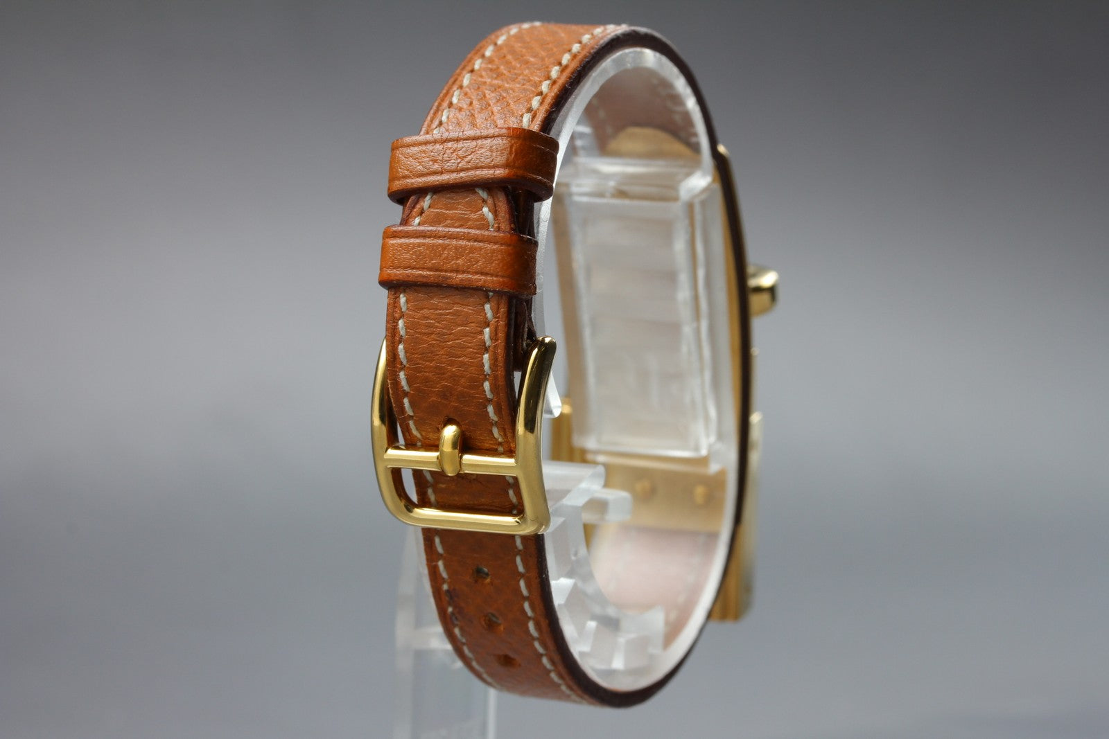 Vintage [Box] HERMES Kelly Watch Gold Brown Leather "U" Woman's Quartz Watch