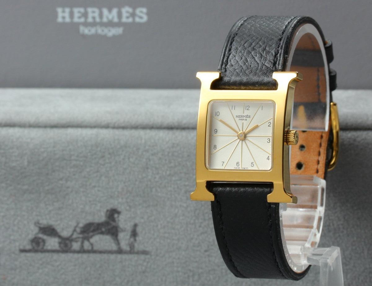 HERMES H Watch HH1.201 Gold Black "A" 21mm Woman's Watch Quartz [Box]