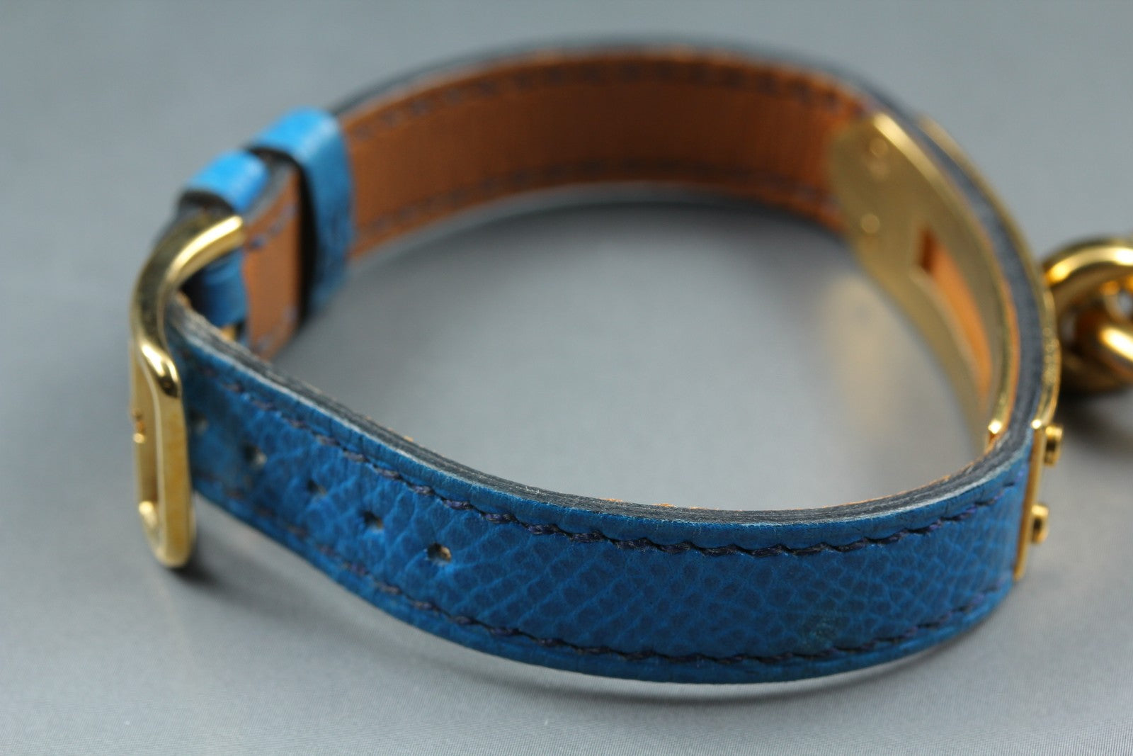 Vintage [Overhauled] HERMES Kelly Watch Gold Dial Blue "W" Woman's Quartz Watch