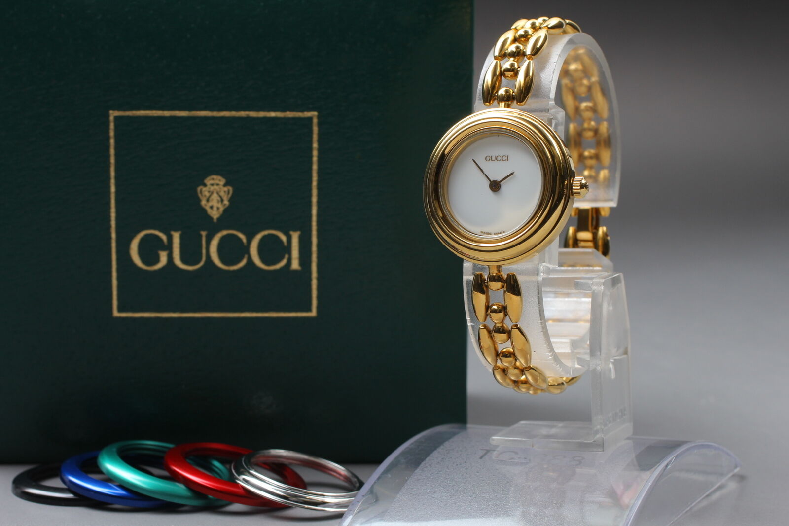 New Battery [Exc+5 Box] Gucci Change Bezel 11/12.2 6 Colors Women's Qz Watch JP