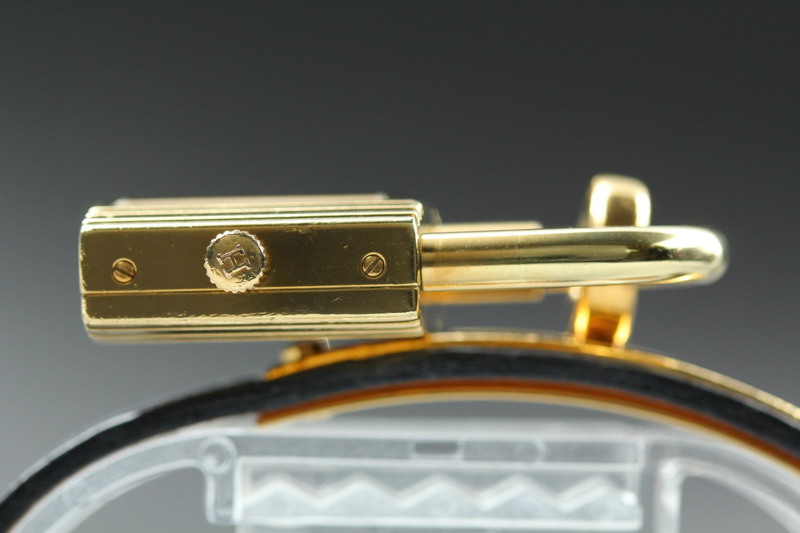 HERMES Kelly Watch Gold Black Leather "A" Woman's Quartz Watch Vintage [Box]